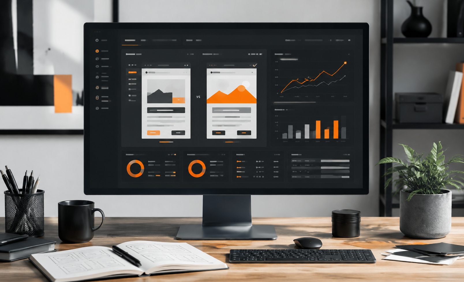 Landing page conversion analytics and A/B testing workspace